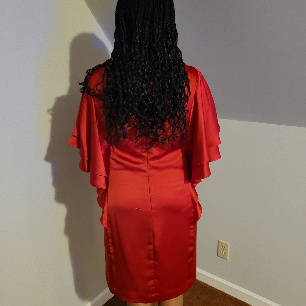 NWT Lauren Ralph Lauren Red Sheath Dress with Flutter Sleeves for Cocktail - Picture 9 of 9